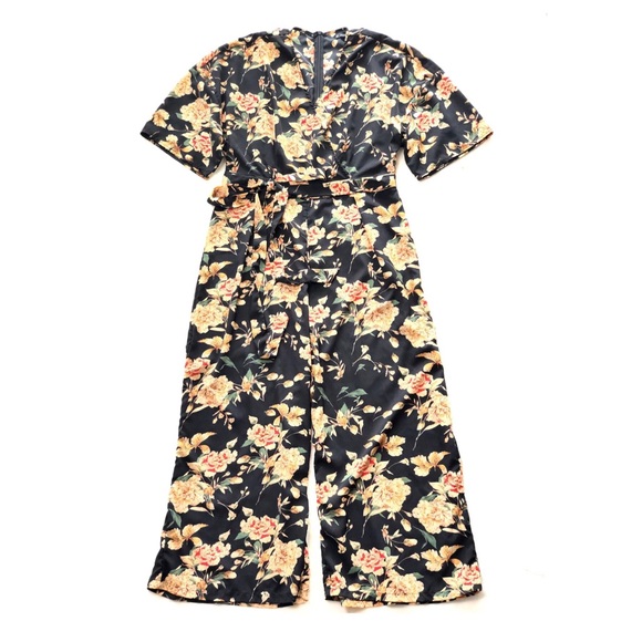 Plus Surplice Neck Wide Leg Botanical Overall - Picture 5 of 7